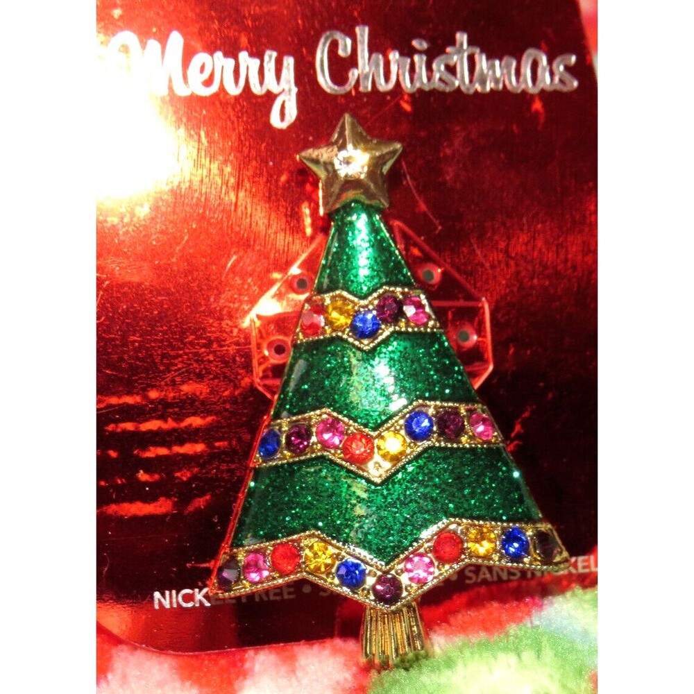 Christmas Tree Brooch Multi CZ Gold Tone Festive Holiday Pin